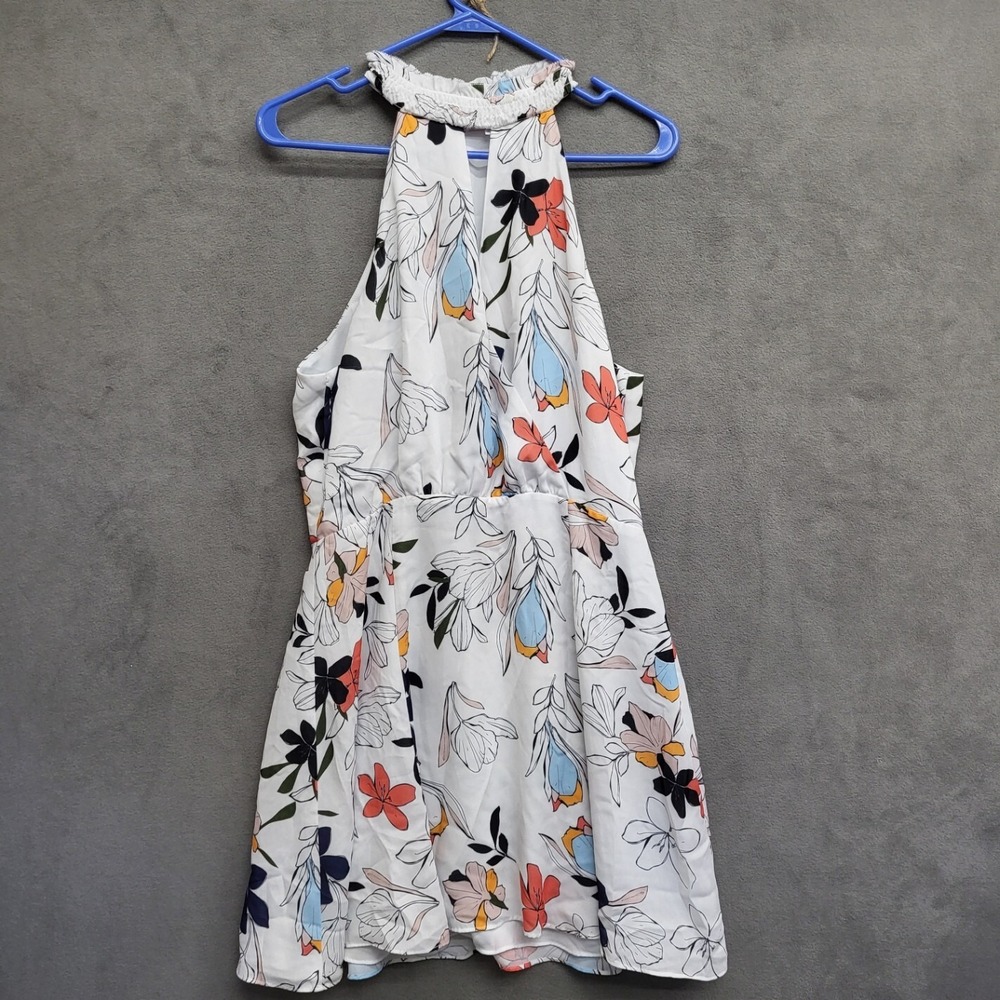 Parker Faux Wrap Halter Dress Women's ‎ Size Medium White Floral Fit and Flare